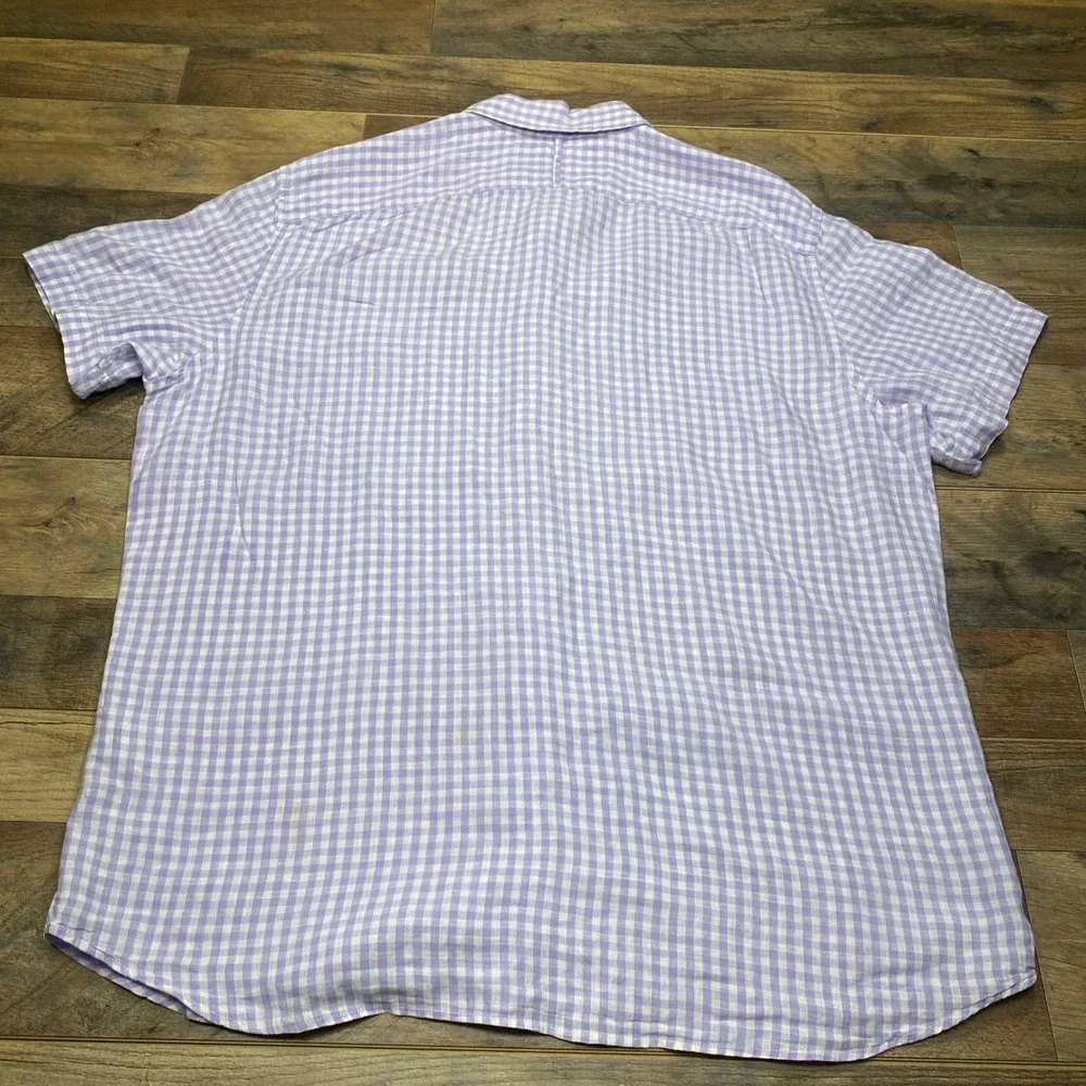 Banana Republic Shirt Mens XL Purple Gingham Linen Camden Fit Short Sleeve